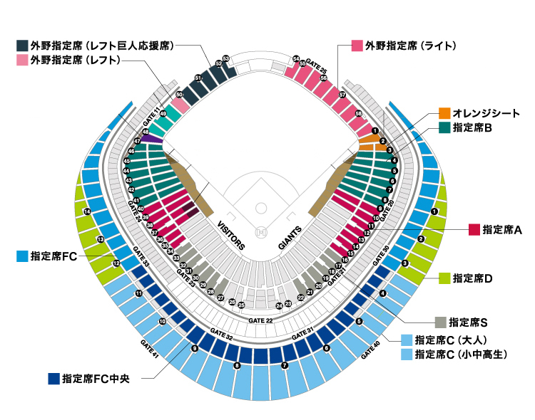 チケット料金 座席図 巨人戦オンラインチケット